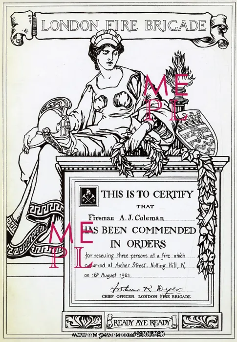 : LFB certificate of commendation, Fireman A J Coleman : LFB certificate of commendation, Fireman A J Coleman