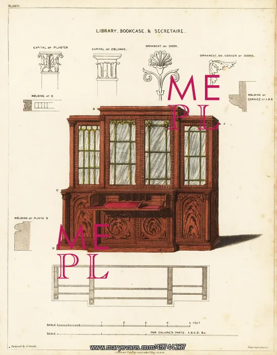 : Library bookcase and secretaire, Regency style : Library bookcase and secretaire, Regency style