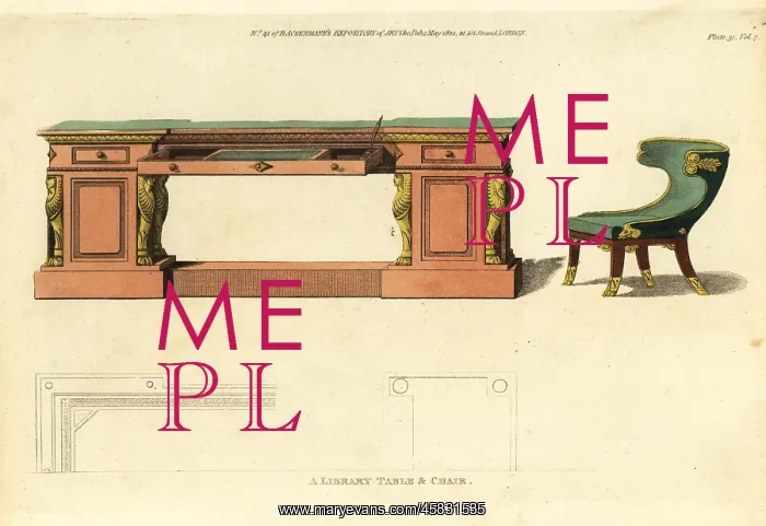 : A library table and chair, 1812 : A library table and chair, 1812