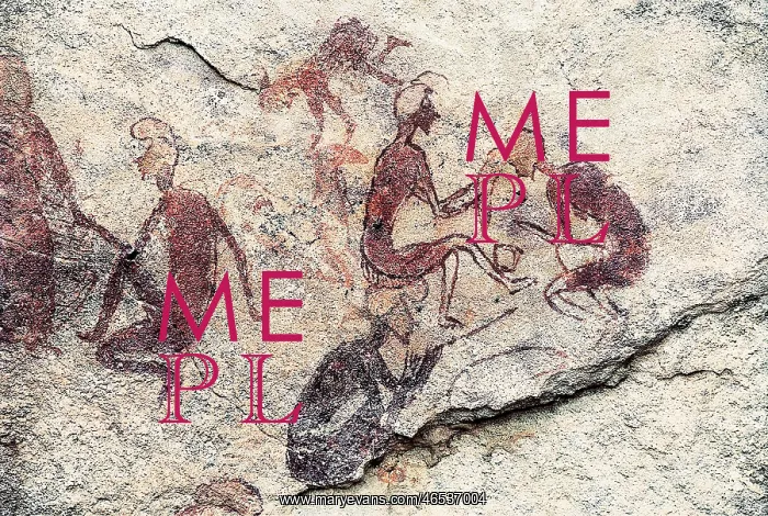  : LIBYA. Tadrart Acacus. Anthropomorphic scene. Neolithic art. Cave
