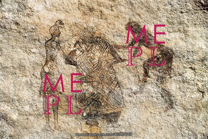  : LIBYA. Tadrart Acacus. Anthropomorphic scene. Neolithic art. Cave