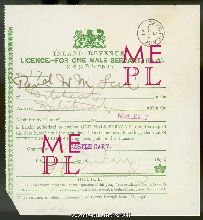 : LICENCE FOR SERVANT : LICENCE FOR SERVANT