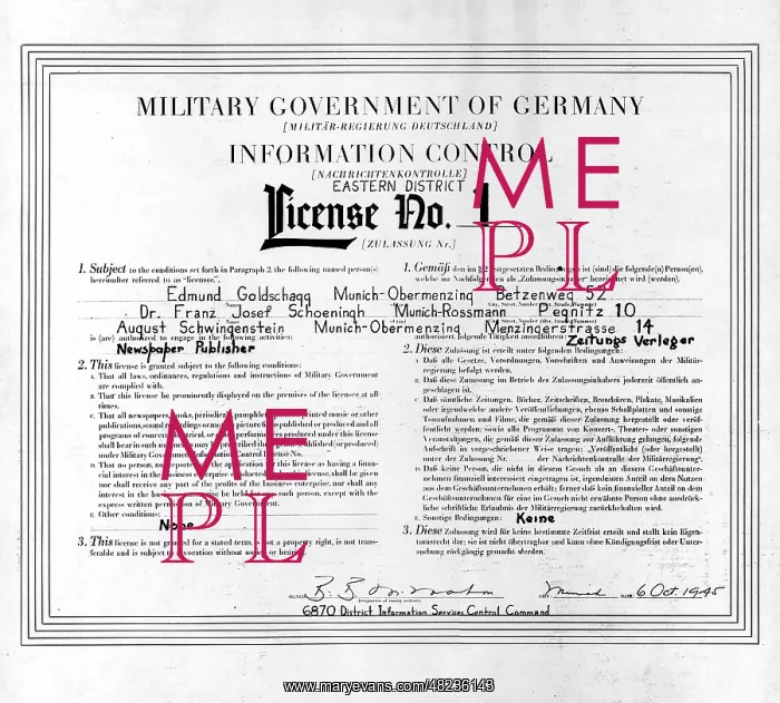 : License for the establishment of the Sueddeutsche Zeitung : License for the establishment of the Sueddeutsche Zeitung