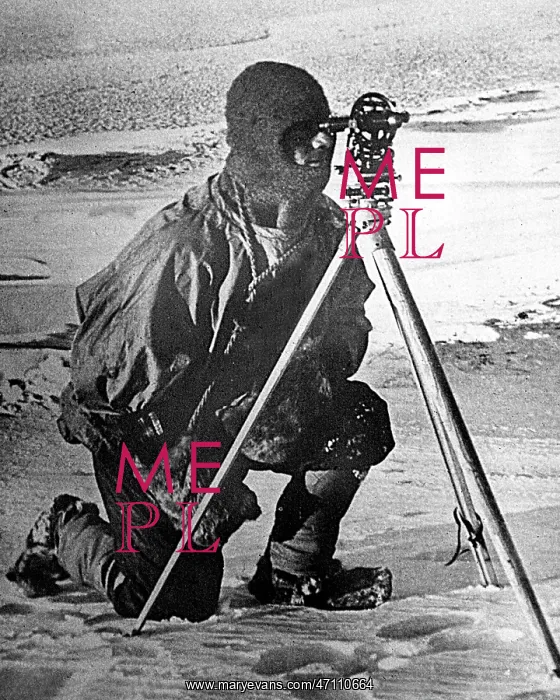  : Lieut. Evans with his theodolite, South Pole expedition