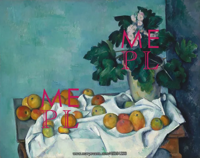 : Still Life with Apples and a Pot of Primroses, by Cezanne : Still Life with Apples and a Pot of Primroses, by Cezanne