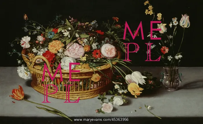 : Still Life with basket & vase of flowers : Still Life with basket & vase of flowers