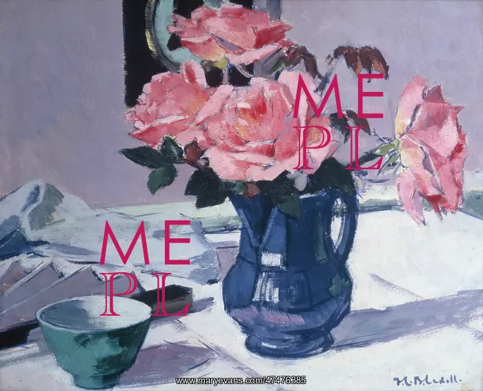 : Still Life ' Blue Jug and Pink Roses : Still Life ' Blue Jug and Pink Roses