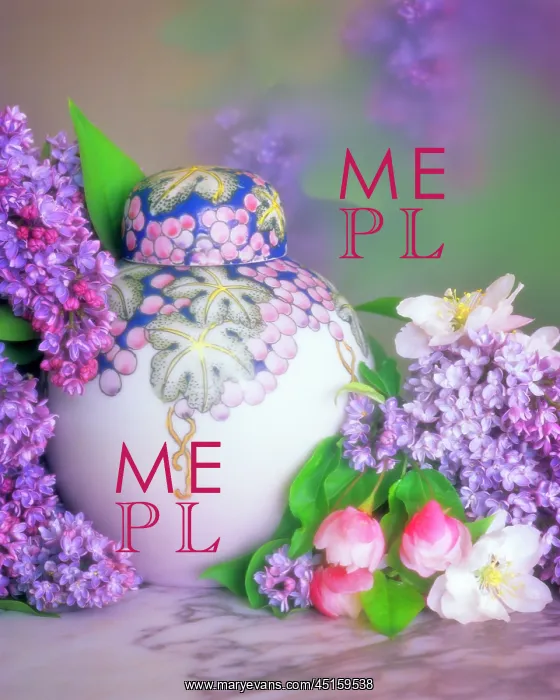 : Still Life of Floral Ginger Jar with Lilacs and : Still Life of Floral Ginger Jar with Lilacs and
