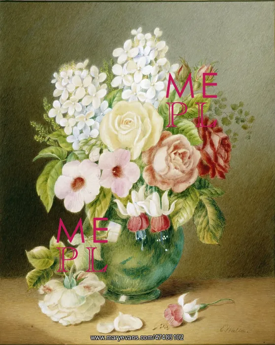: Still Life of flowers in a green vase : Still Life of flowers in a green vase
