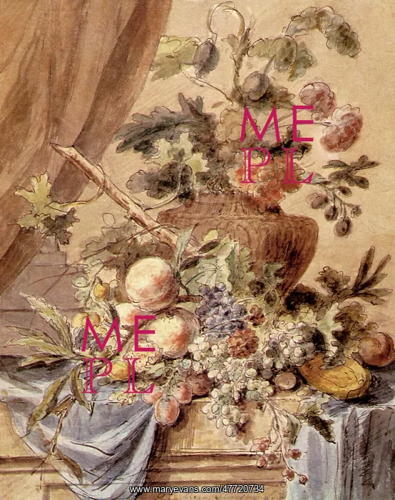 : Still Life with Flowers in a Vase and Fruit : Still Life with Flowers in a Vase and Fruit