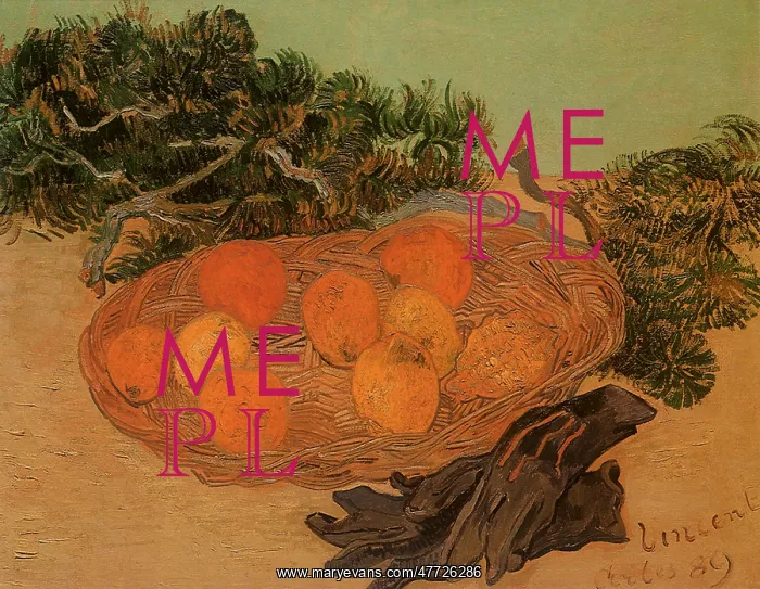 : Still Life of Oranges with Lemons and Blue Gloves, by Van Go : Still Life of Oranges with Lemons and Blue Gloves, by Van Go