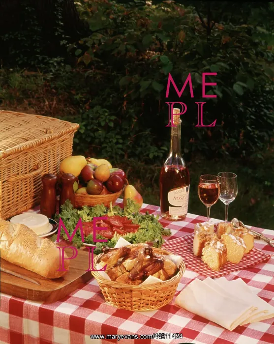 : Still Life Picnic Items Red Checked Tablecloths Wine Baske : Still Life Picnic Items Red Checked Tablecloths Wine Baske