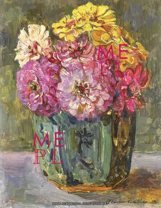 : Still Life with Zinnias in a Ginger Pot : Still Life with Zinnias in a Ginger Pot
