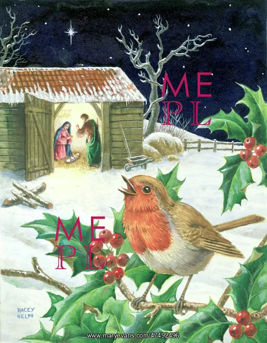 : The Lighted Stable - with robin on holly : The Lighted Stable - with robin on holly