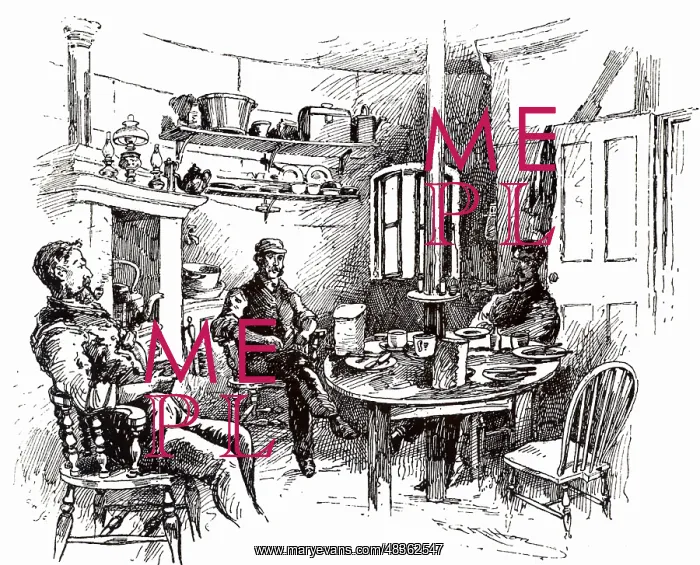 : Lighthouse keepers relaxing after dinner on the : Lighthouse keepers relaxing after dinner on the