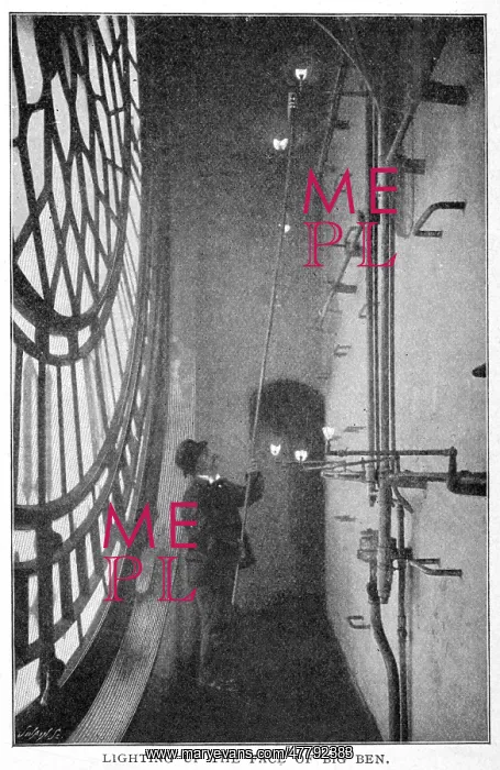 : Lighting up the face of the Clock Tower, London 1900 : Lighting up the face of the Clock Tower, London 1900