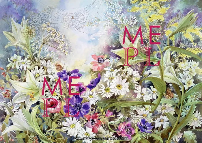 : Lilies and Anemones with spider's web : Lilies and Anemones with spider's web