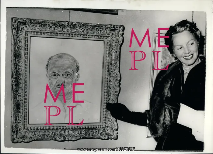 : Lily De Pinaeff with portrait of Andre Le Troquer : Lily De Pinaeff with portrait of Andre Le Troquer