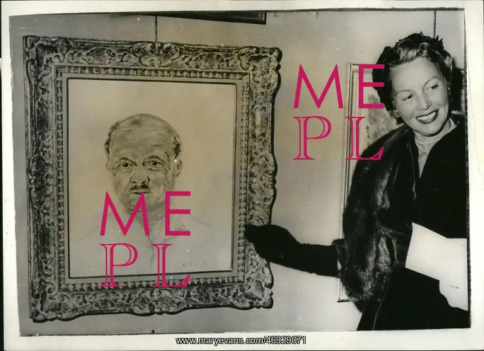 : Lily De Pinaeff with portrait of Andre Le Troquer : Lily De Pinaeff with portrait of Andre Le Troquer