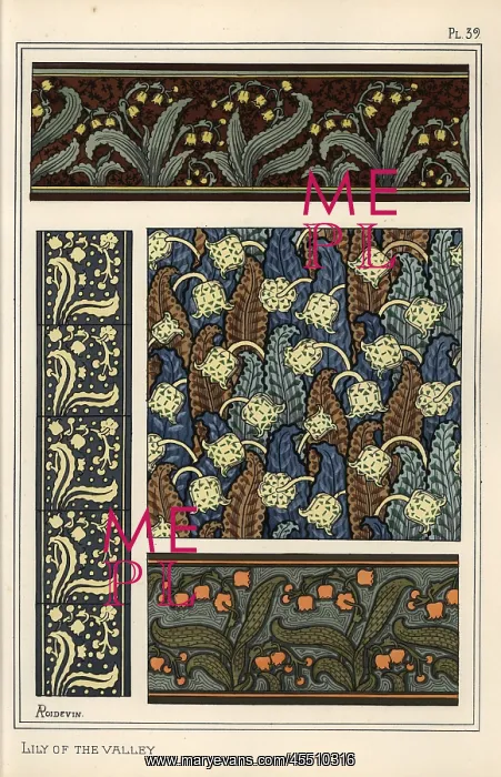 : Lily of the valley in art nouveau patterns : Lily of the valley in art nouveau patterns