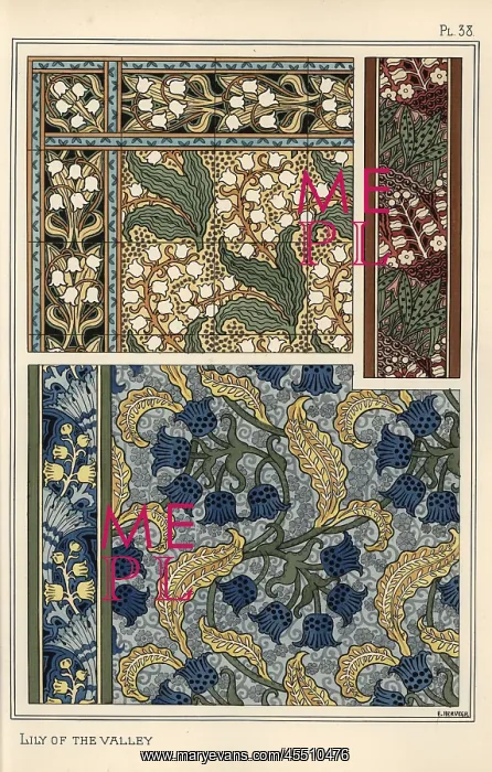 : Lily of the valley in art nouveau patterns : Lily of the valley in art nouveau patterns