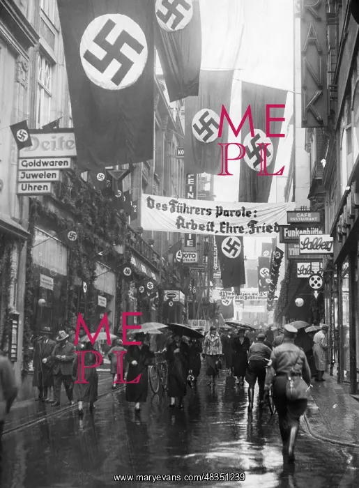 : The Limbeckerstrasse in Essen, decorated for Hitler's visit : The Limbeckerstrasse in Essen, decorated for Hitler's visit
