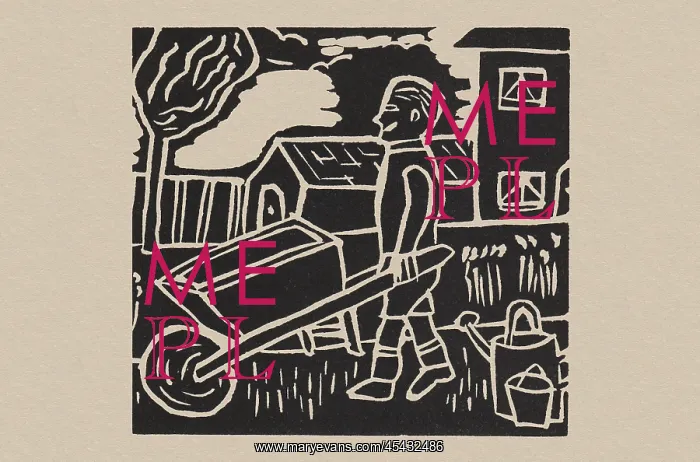 : Linocut, Man and Wheelbarrow : Linocut, Man and Wheelbarrow
