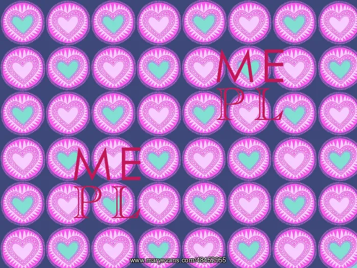  : Linocut pink and blue hearts repeating pattern