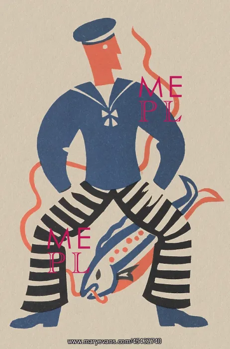  : Linocut of Sailor and Fish