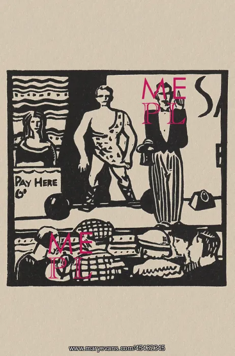 : Linocut of a strong man : Linocut of a strong man