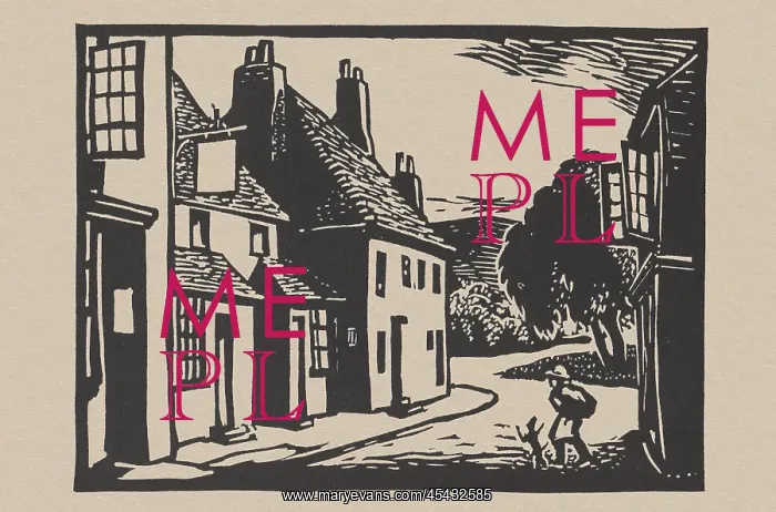  : Linocut of village scene