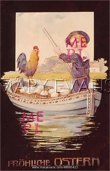 : Little boy with a boatload of eggs and a cockerel : Little boy with a boatload of eggs and a cockerel