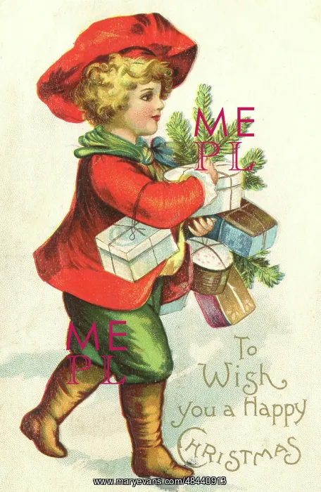  : Little boy carrying Christmas presents