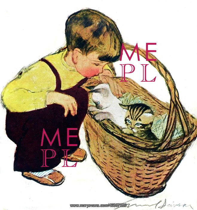 : Little boy with cats by Muriel Dawson : Little boy with cats by Muriel Dawson