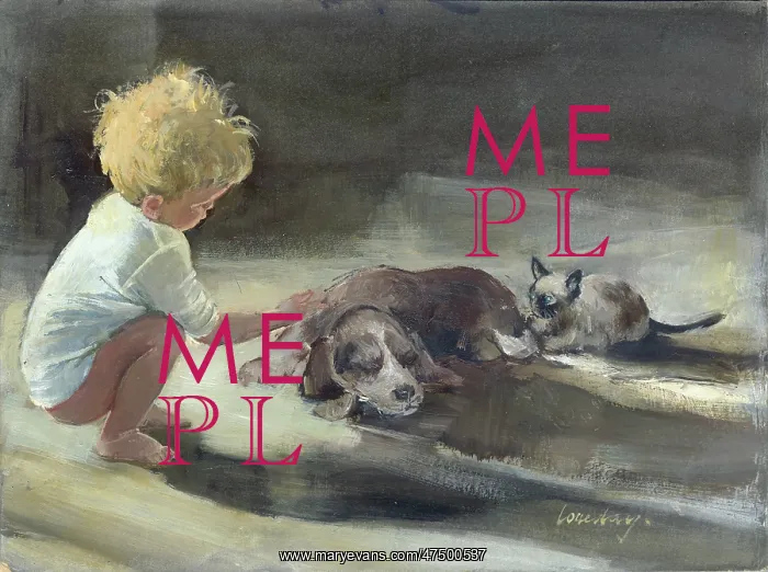  : Little Boy with a dog and a Siamese cat