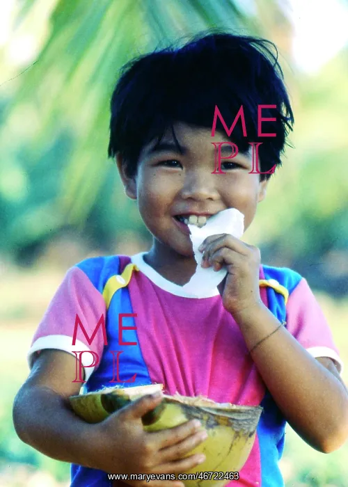 : Little boy eating coconut, Thailand : Little boy eating coconut, Thailand