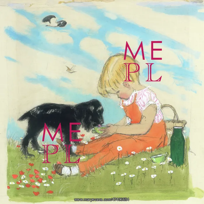 : Little Boy feeding a black spaniel : Little Boy feeding a black spaniel