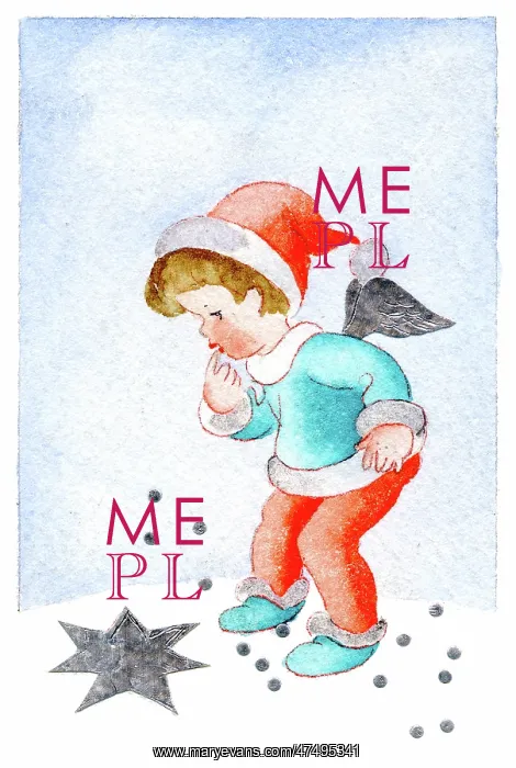 : Little boy finding a star in the snow : Little boy finding a star in the snow