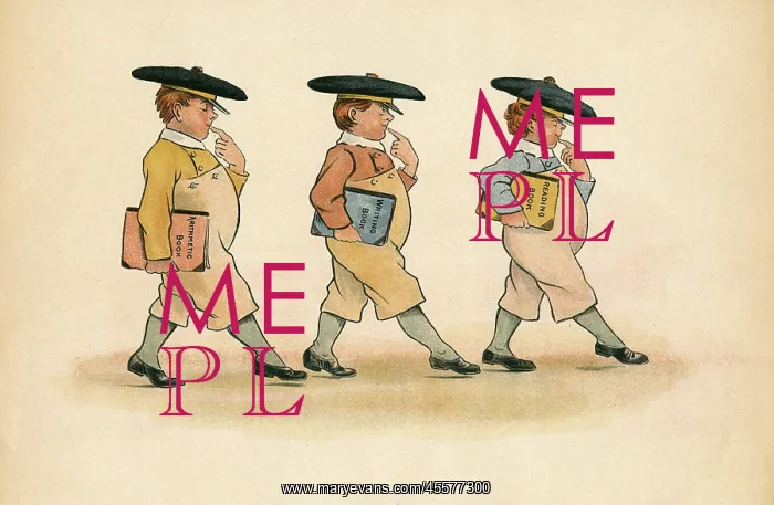 : Three little boys heading out to school : Three little boys heading out to school
