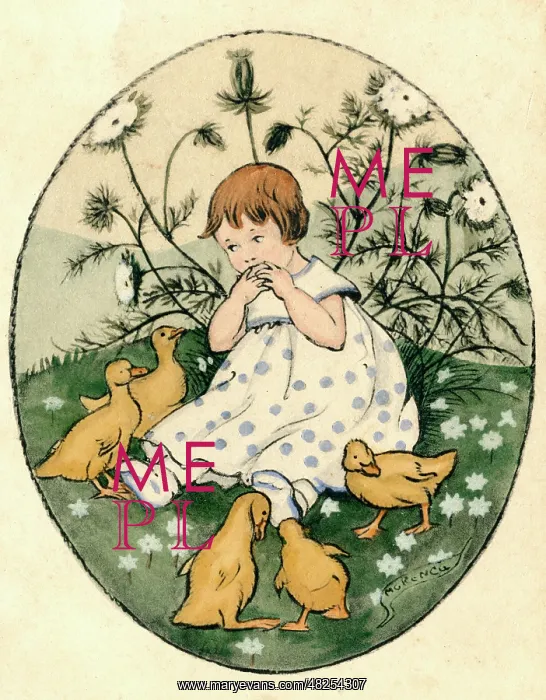 : Little girl with ducklings : Little girl with ducklings
