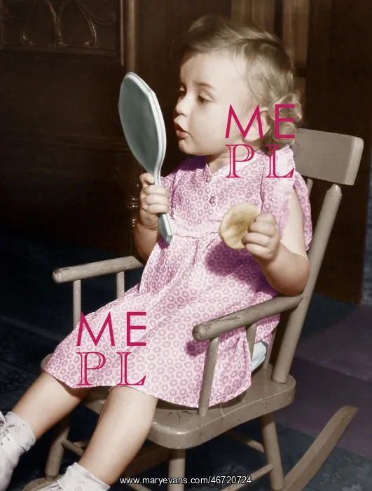 : Little girl looking in mirror : Little girl looking in mirror