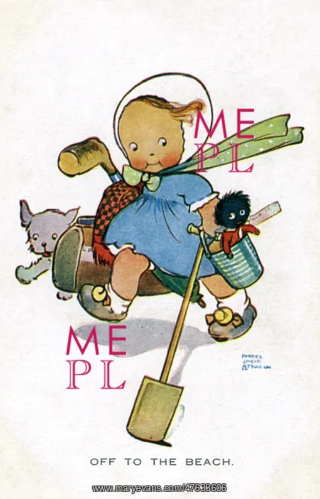 : Little girl off to the beach : Little girl off to the beach