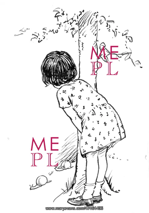 : Little girl peering from behind tree : Little girl peering from behind tree