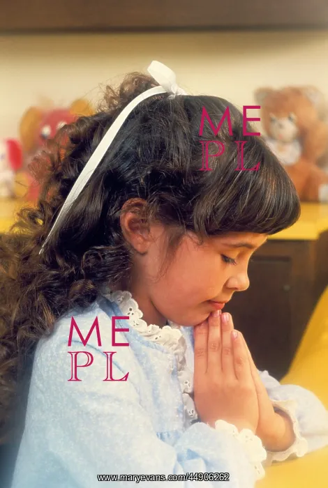 : Little girl praying bedside bedtime : Little girl praying bedside bedtime