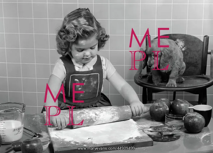 : Little girl rolling out apple pie crust on kitchen : Little girl rolling out apple pie crust on kitchen