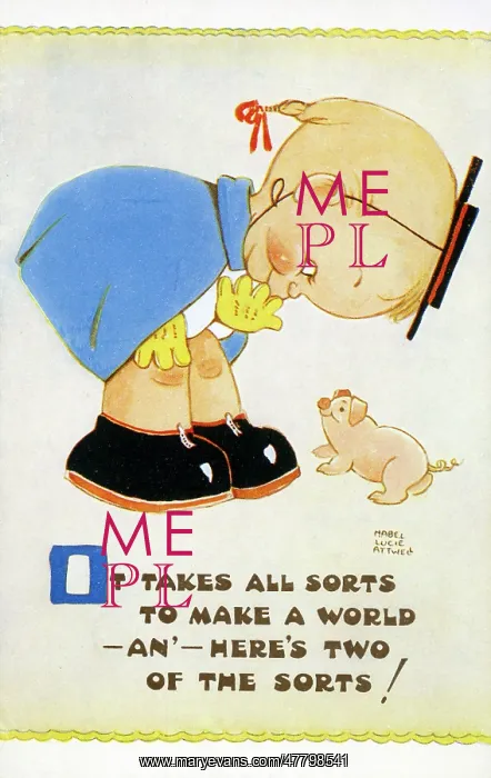 : Little Girl and tiny pig - Fun Comic Postcard : Little Girl and tiny pig - Fun Comic Postcard
