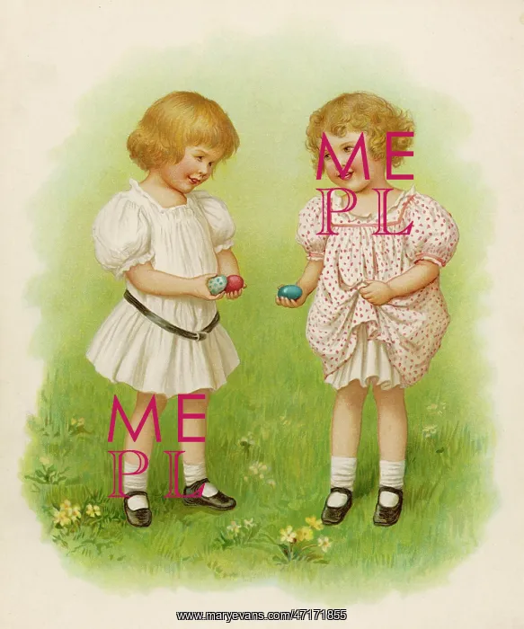 : Two little girls with Easter eggs : Two little girls with Easter eggs