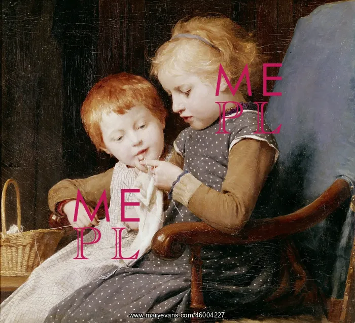 : Little girls knitting : Little girls knitting