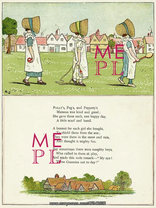 : Three little girls in straw bonnets : Three little girls in straw bonnets