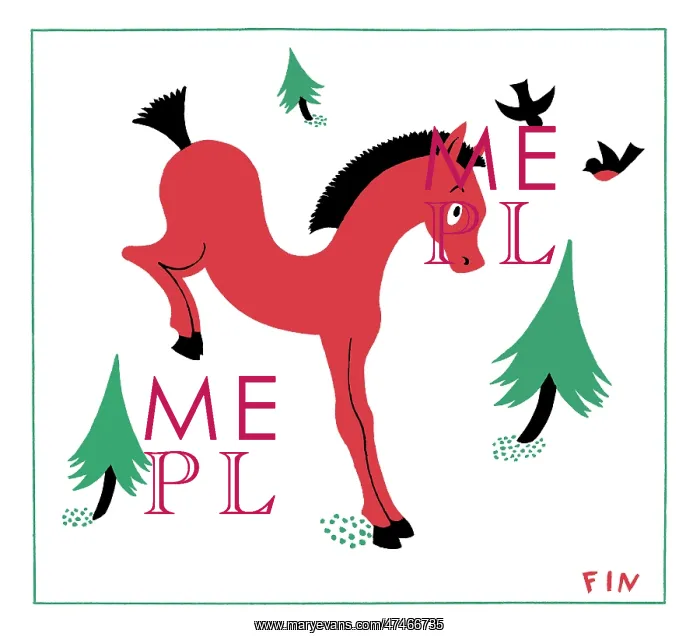 : Little Horse ? with trees and two robins : Little Horse ? with trees and two robins